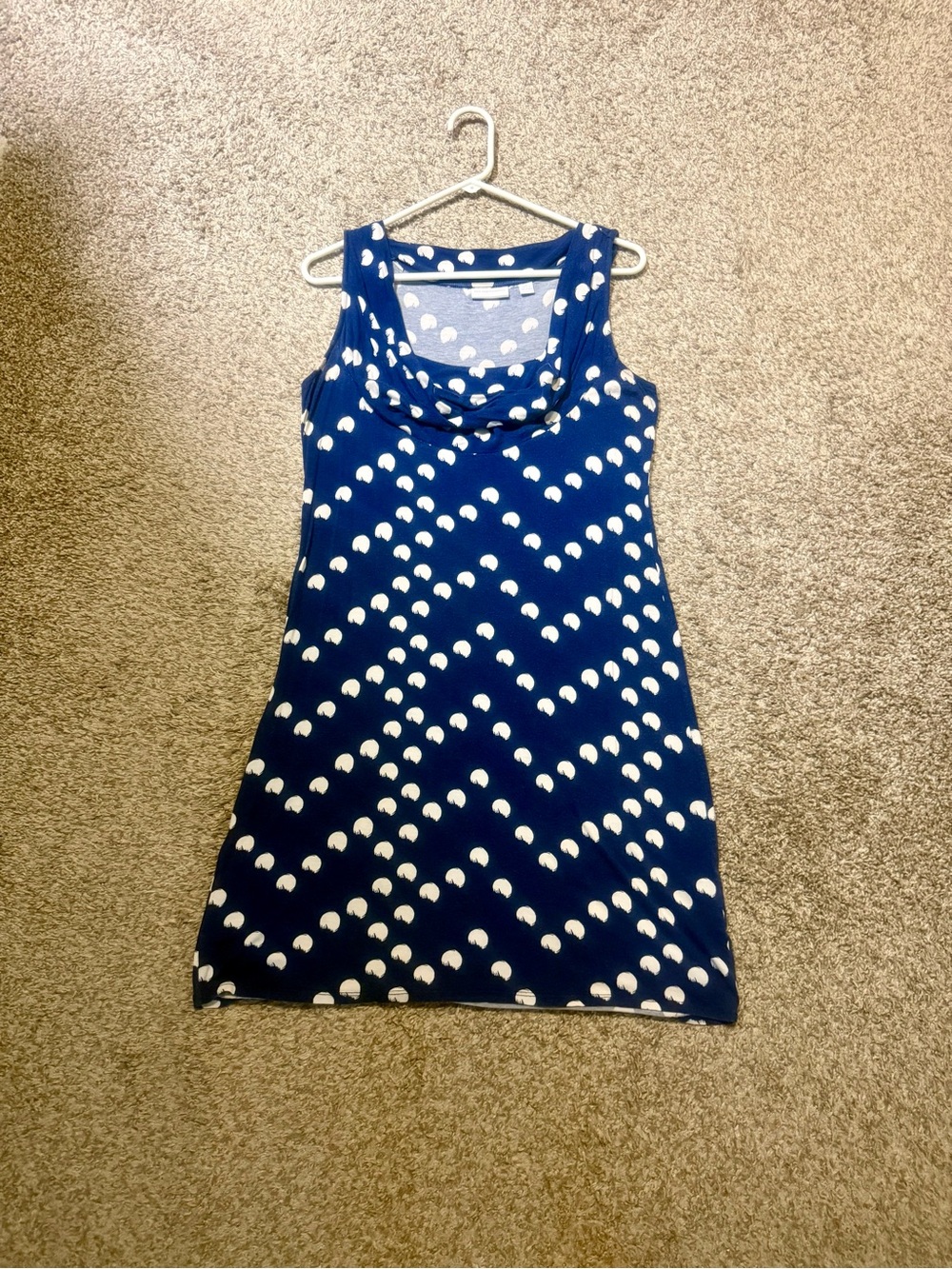 New York & Company Navy and White Sleeveless Cowl Neck Mini Dress